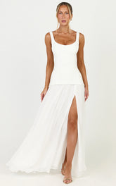 Coco Maxi Dress - Corset Bodice Fit And Flare Dress in White