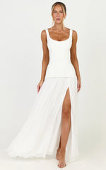 Coco Maxi Dress - Corset Bodice Fit And Flare Dress in White