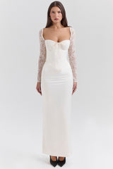 Vintage Ivory Satin Maxi Dress