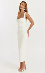 Kenna Midi Dress - Gathered Bust Tucked Waist Dress in Off White
