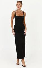Celestine Midi Dress - Adjustable Strap Structured Dress in Black