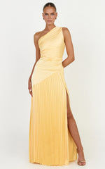 Clarissa Maxi Dress - One Shoulder Pleated Dress in Butter Yellow