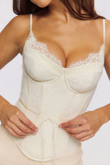 Ivory Lace Corset Top With Ribbon Waist Tie