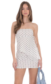 Polka Dot Mesh Strapless Two Piece Set in White