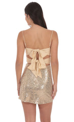 Sequin Front Twist Bodycon Dress in Gold