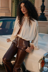 Ecru Satin Open Front Blouse
