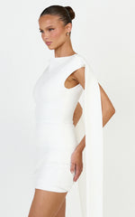 Cosette Mini Dress - Draped Sash Side Ruched Dress in White