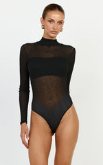 Willa Bodysuit - High Neck Sheer Bodysuit in Black