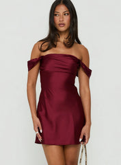 Zabbarra Off The Shoulder Mini Dress Burgundy
