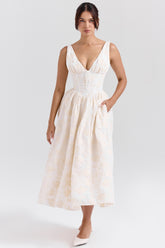 Vintage Ivory Floral Embroidered Corset Sundress