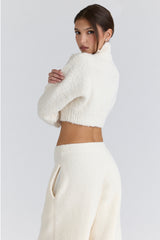 Ivory Cropped Chunky Boucle Wool Knit Sweater