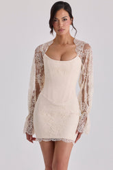 Vintage Ivory Lace Long Sleeve Mini Corset Dress