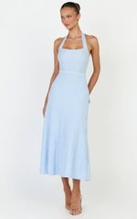 Candace Midi Dress - Halter Neck Ribbed Knit Dress in Baby Blue