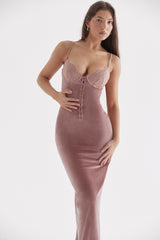 Soft Pink Velvet Midi Dress