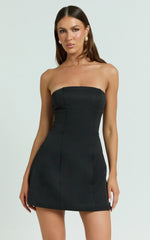 Catharine Mini Dress - Strapless A Line Dress in Black