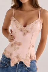 Blush Satin Custom Hand Beaded Embellished Corset Top - Limited Edition