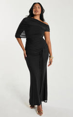 Nicolette Maxi Dress - Cape Sleeve Off Shoulder Dress in Black
