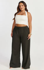 Nicole Pants - High Waist Elasticated Gathered Waist Wide Leg Pants in Chocolate