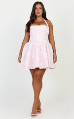 Maddy Mini Dress - Square Neck Halter Fit And Flare Dress in Pink