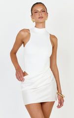 Elodie Mini Dress - Sleeveless Dress Overlay Skirt in White