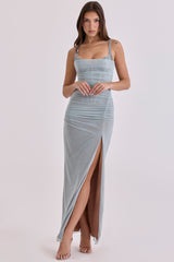 Baby Blue Lace Mesh Maxi Dress