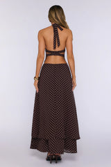 Dress Louder Halter Polka Dot Maxi Dress Brown
