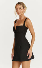 Odette Mini Dress - Plunge V Neck A Line Dress in Black