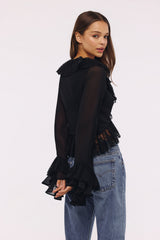 Black Ruffled Sleeve Blouse
