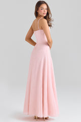 Blush Pink Lurex Chiffon Maxi Dress