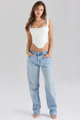 White Stretch Cotton Scallop Trim Corset Top