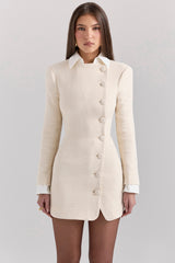 Cream Boucle Tweed Mini Dress