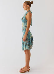 Bad Alive Halter Hanky Mini Dress - Aqua Blur