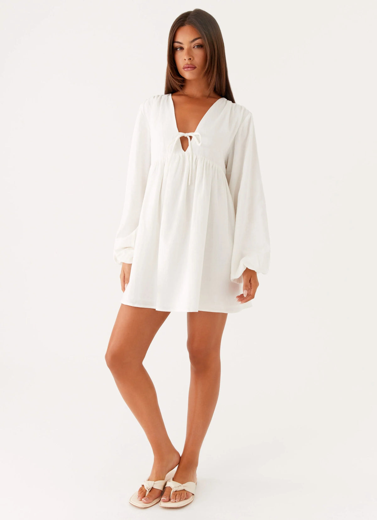 Kennie Linen Mini Dress - White