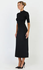 Alanna Midi Skirt - High Waisted Back Split Pencil Skirt in Black