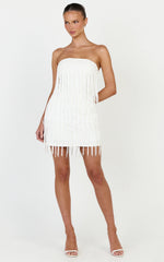Kyle Mini Dress - Strapless Tassel Bodycon Dress in White