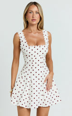Tracey Mini Dress - Fit And Flare Polka Dot Dress in Cream Polka Dot