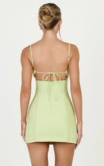 Gigi Mini Linen Blend Dress - Sweetheart Tie Back Scallop Detail Dress in Pastel Green