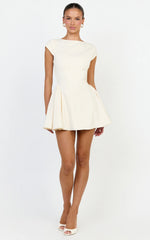 Lorayne Mini Dress - Cap Sleeve Gathered Hip Tie Back Mini Dress in Cream