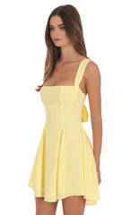 Back Bow Fit and Flare Dress in Pastel Yellow