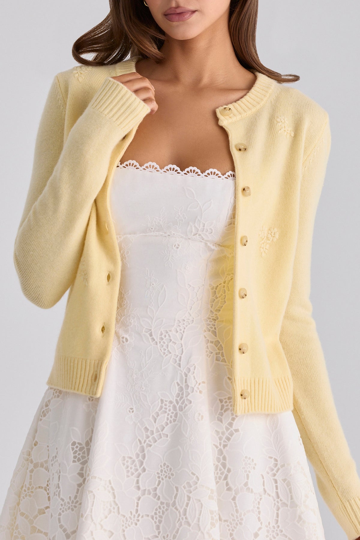 Lemon Wool + Cashmere Floral Embroidered Cardigan