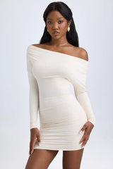Modal Off-Shoulder Ruched Mini Dress in Ivory