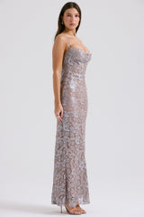 Ice Blue Lace Godet Gown