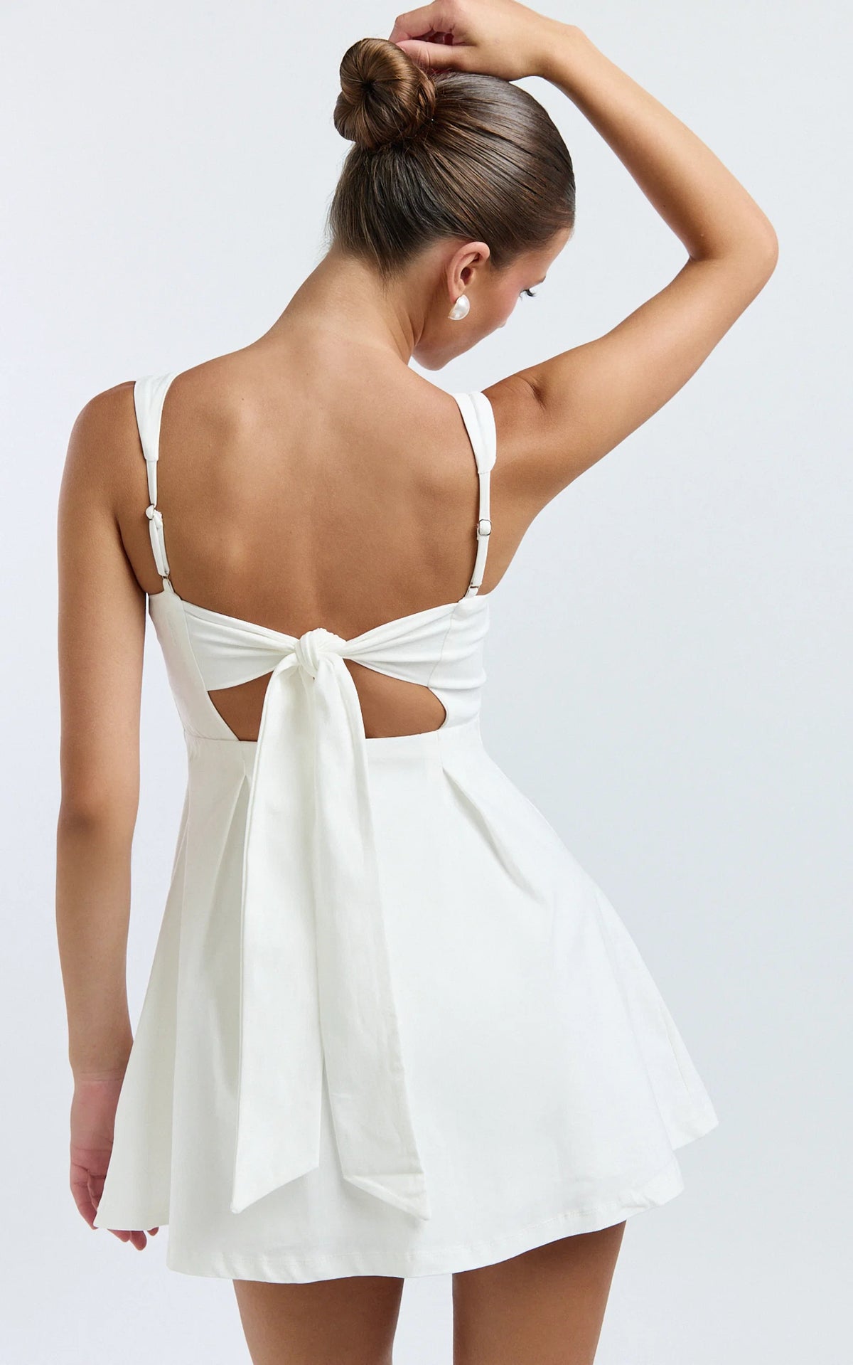 Ida Mini Dress - Wide Strap Straight Neck  Bow Back Dress in White