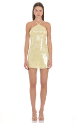 Sequin Halter Mini Dress in Yellow
