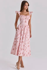 Pink Vintage Rose Cotton Midi Sundress