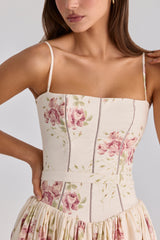 Ivory Vintage Rose Print Cotton Midi Sundress