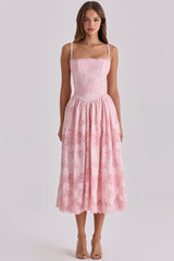 Pink Cotton Broderie Anglais Lace Midi Sundress