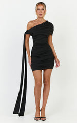 Bree Mini Dress - Cape Tie Off Shoulder Dress in Black