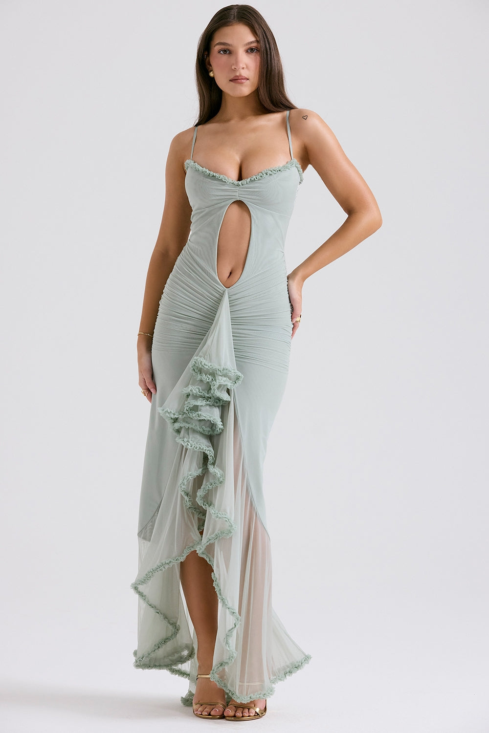 Pistachio Ruffled Front Gown