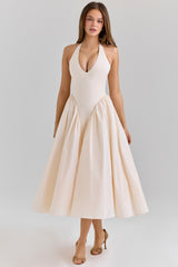 Ecru Stretch Cotton Midi Sundress
